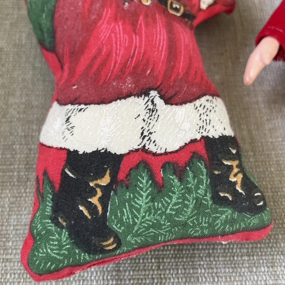 Vintage Christmas Lot Of 2 Santa Stuffed Pillow Ornament And Plastic Saint Nick